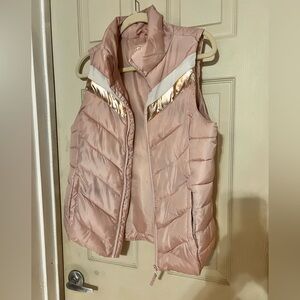 Kohl's Pink Puffer Vest with White and Gold Accents